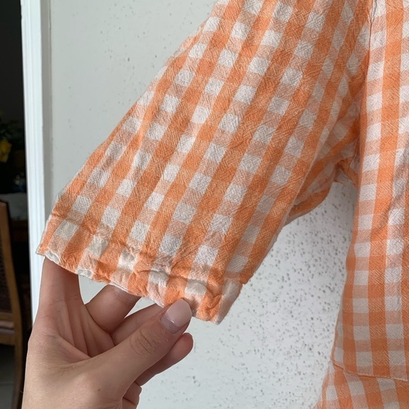 Urban Outfitters Orange Gingham Plaid Blouse Size L - Picture 8 of 9